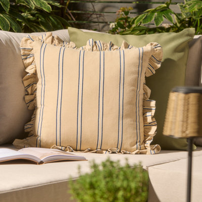 Candlelight Beige Stripe Frill Indoor & Outdoor Cushion (W)43Cm