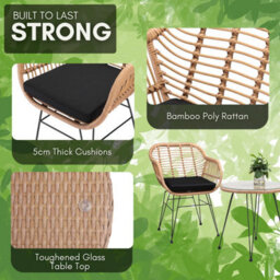 Casaria Bali 3 Piece Poly Rattan Bistro Garden Furniture Set With Cushions - thumbnail 5