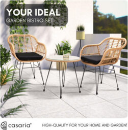 Casaria Bali 3 Piece Poly Rattan Bistro Garden Furniture Set With Cushions - thumbnail 4