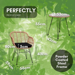 Casaria Bali 3 Piece Poly Rattan Bistro Garden Furniture Set With Cushions - thumbnail 3