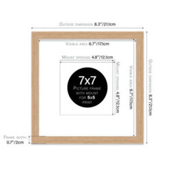 "7X7"" Oak Picture Frame - 7X7"" Square Frame With 5X5"" Mount For 7X7""/5X5"" Pictures Classic Style Wall Art, 1 Pack" - thumbnail 2