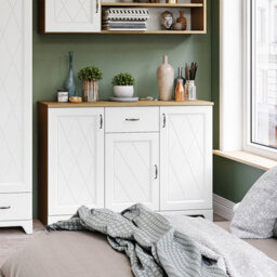 Heze Furniture Provenza 3 Door 1 Drawer Rustic Style Sideboard - Stone Oak / White Matt - thumbnail 1