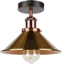 Flush Mount Lighting With E27 Holder 22Cm Cone Lampshade Easy Fit Ceiling Light Fixture Or Kitchen, Hallway, Bedroom Yellow Brass