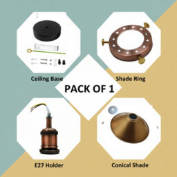 Flush Mount Lighting With E27 Holder 22Cm Cone Lampshade Easy Fit Ceiling Light Fixture Or Kitchen, Hallway, Bedroom Yellow Brass - thumbnail 5