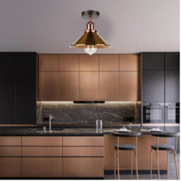 Flush Mount Lighting With E27 Holder 22Cm Cone Lampshade Easy Fit Ceiling Light Fixture Or Kitchen, Hallway, Bedroom Yellow Brass - thumbnail 4