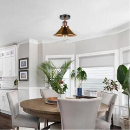 Flush Mount Lighting With E27 Holder 22Cm Cone Lampshade Easy Fit Ceiling Light Fixture Or Kitchen, Hallway, Bedroom Yellow Brass - thumbnail 2