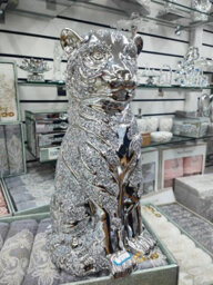Biznest Xl Crystal Lion King Figurine Silver Glossy Simba Ornament Ceramic Home Decor Freestanding Display Shelf Sitter Sculpture - thumbnail 2