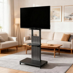 Modern Rotating Vertical Floor Tv Mount Stand With Shelves - thumbnail 4