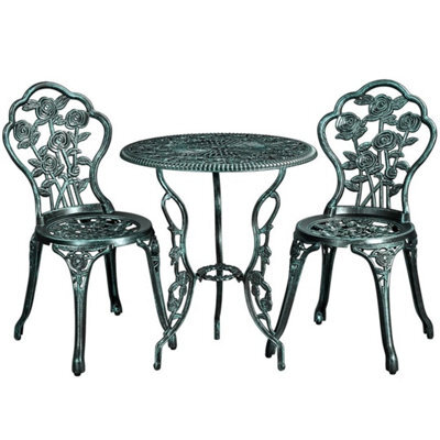 Green 3 Piece Patio Bistro Table Set With Umbrella Hole Outdoor Metal Furniture - image 1