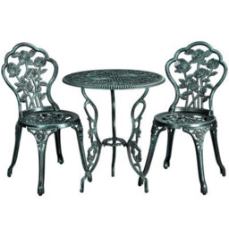 Green 3 Piece Patio Bistro Table Set With Umbrella Hole Outdoor Metal Furniture