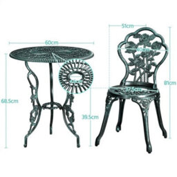 Green 3 Piece Patio Bistro Table Set With Umbrella Hole Outdoor Metal Furniture - thumbnail 2