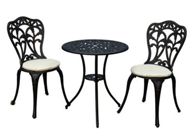 Sh&g Scotney 2 Seat Bistro Set - 3 Piece Round Table & Chairs - Antique Bronze Cast Aluminium With Cream Cushions - Outdoor - image 1
