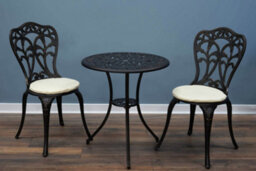 Sh&g Scotney 2 Seat Bistro Set - 3 Piece Round Table & Chairs - Antique Bronze Cast Aluminium With Cream Cushions - Outdoor - thumbnail 2