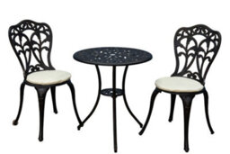 Sh&g Scotney 2 Seat Bistro Set - 3 Piece Round Table & Chairs - Antique Bronze Cast Aluminium With Cream Cushions - Outdoor - thumbnail 1