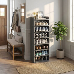 Living And Home Black 8-Tier Simple Household Shoe Rack With Layered Dividers For Doorways, 82Cm W X 26Cm D X 120Cm H - thumbnail 2