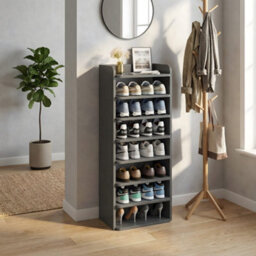 Living And Home Black 8-Tier Simple Household Shoe Rack With Layered Dividers For Doorways, 82Cm W X 26Cm D X 120Cm H
