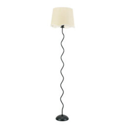 Valuelights Wiggle Black Metal Single Stem Floor Lamp With Linen Scallop White Trim Tapered Shade And Led Bulb - thumbnail 2