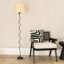 Valuelights Wiggle Black Metal Single Stem Floor Lamp With Linen Scallop White Trim Tapered Shade And Led Bulb - thumbnail 3