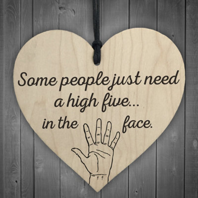 Red Ocean High Five In The Face Novelty Wooden Hanging Heart Plaque - image 1