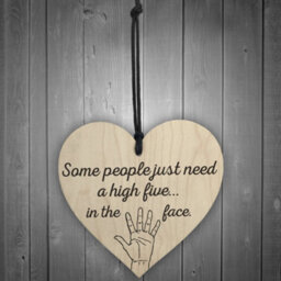 Red Ocean High Five In The Face Novelty Wooden Hanging Heart Plaque - thumbnail 2
