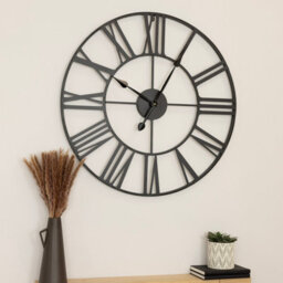Charles Bentley Round Skeleton Clock With Roman Numerals Matte Black 80Cm - thumbnail 9