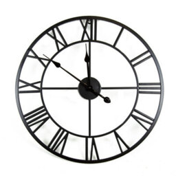Charles Bentley Round Skeleton Clock With Roman Numerals Matte Black 80Cm - thumbnail 5
