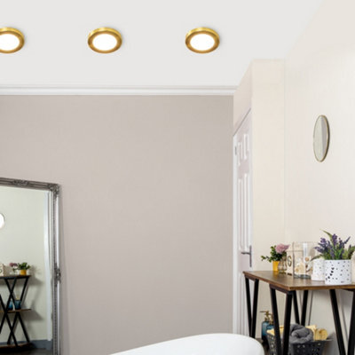 Litecraft Darly Satin Brass 1 Lamp Modern Bathroom 6W Led Flush Ceiling Light - image 1