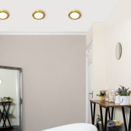 Litecraft Darly Satin Brass 1 Lamp Modern Bathroom 6W Led Flush Ceiling Light
