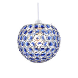 Happy Homewares Modern Round Globe Easy Fit Pendant Shade With Small Blue Acrylic Bead Jewels - thumbnail 2