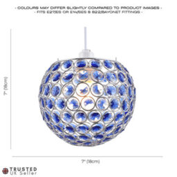 Happy Homewares Modern Round Globe Easy Fit Pendant Shade With Small Blue Acrylic Bead Jewels - thumbnail 7