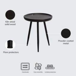 MH London Chervey Black Solid Wood Side Table Living Room Bedside Small Side Table Round Side Table With Black Metal Legs - thumbnail 9