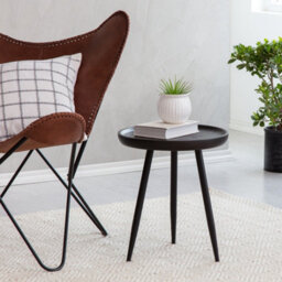 MH London Chervey Black Solid Wood Side Table Living Room Bedside Small Side Table Round Side Table With Black Metal Legs - thumbnail 2