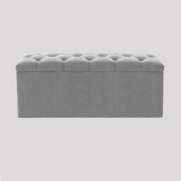 180Cm Luna Ottoman Storage Box - Silver Velvet Upholstered Chesterfield Storage Ottoman Box