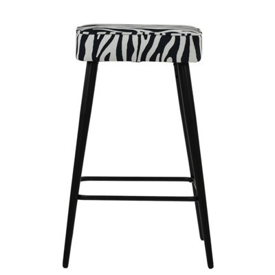 Lakeland Furniture Swan Zebra Fabric Black Fixed Base Bar Stool - image 1