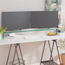 Berkfield Tv Stand/monitor Riser Glass Clear 120X30X13 Cm - thumbnail 1