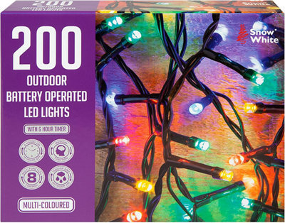 200 Outdoor Led Christmas Lights Battery Operated Coloured - image 1
