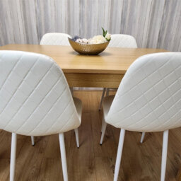 Kosy Koala Dining Table Set Oak Effect Table With 4 White Chairs And Bench Dining Room Furniture - thumbnail 5