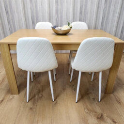 Kosy Koala Dining Table Set Oak Effect Table With 4 White Chairs And Bench Dining Room Furniture - thumbnail 3