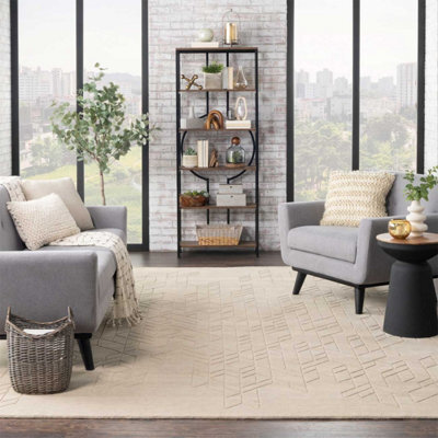 Beige Geometric Modern Wool Rug For Living Room Bedroom & Dining Room-259Cm X 351Cm