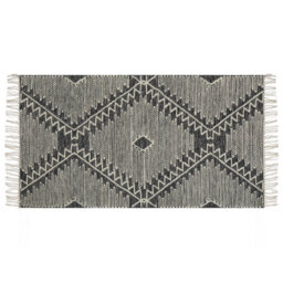Beliani Handwoven Cotton-Wool Geometric Rug 80 X 150 Cm Off-White And Black - thumbnail 1