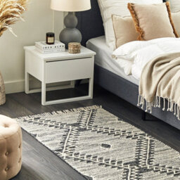 Beliani Handwoven Cotton-Wool Geometric Rug 80 X 150 Cm Off-White And Black - thumbnail 2