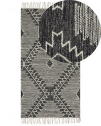 Beliani Handwoven Cotton-Wool Geometric Rug 80 X 150 Cm Off-White And Black - thumbnail 3