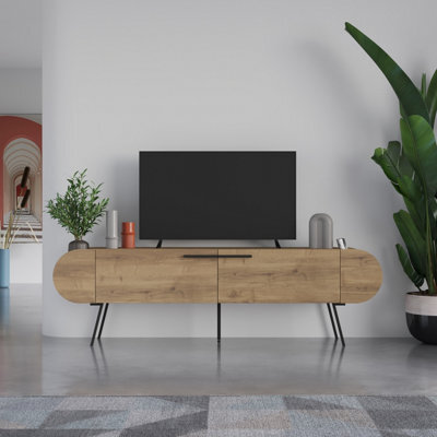 Decortie Capsule Modern Tv Unit Multimedia Centre Dark Oak Effect With Storage Tv Cabinet 195Cm - image 1