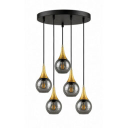 Luminosa Lighting Luminosa Lacrima Cluster Pendant Ceiling Light Black, Gold Smoky Glass Shade 5X E27 - thumbnail 1