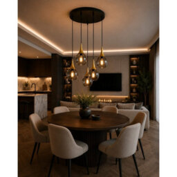 Luminosa Lighting Luminosa Lacrima Cluster Pendant Ceiling Light Black, Gold Smoky Glass Shade 5X E27 - thumbnail 2