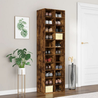 Berkfield Shoe Cabinet Smoked Oak 54X34X183 Cm Engineered Wood - image 1
