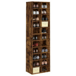Berkfield Shoe Cabinet Smoked Oak 54X34X183 Cm Engineered Wood - thumbnail 3
