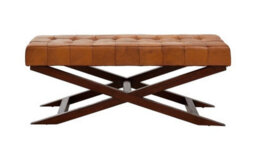 Buttercup Farm Inca Bench With Cross Base - Wood/leather - L41 X W121 X H48 Cm - Brown