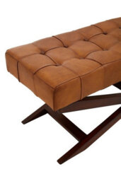 Buttercup Farm Inca Bench With Cross Base - Wood/leather - L41 X W121 X H48 Cm - Brown - thumbnail 6