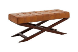 Buttercup Farm Inca Bench With Cross Base - Wood/leather - L41 X W121 X H48 Cm - Brown - thumbnail 3